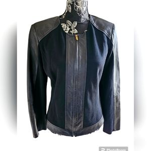 ST. JOHN Genuine leather trimmed jacket